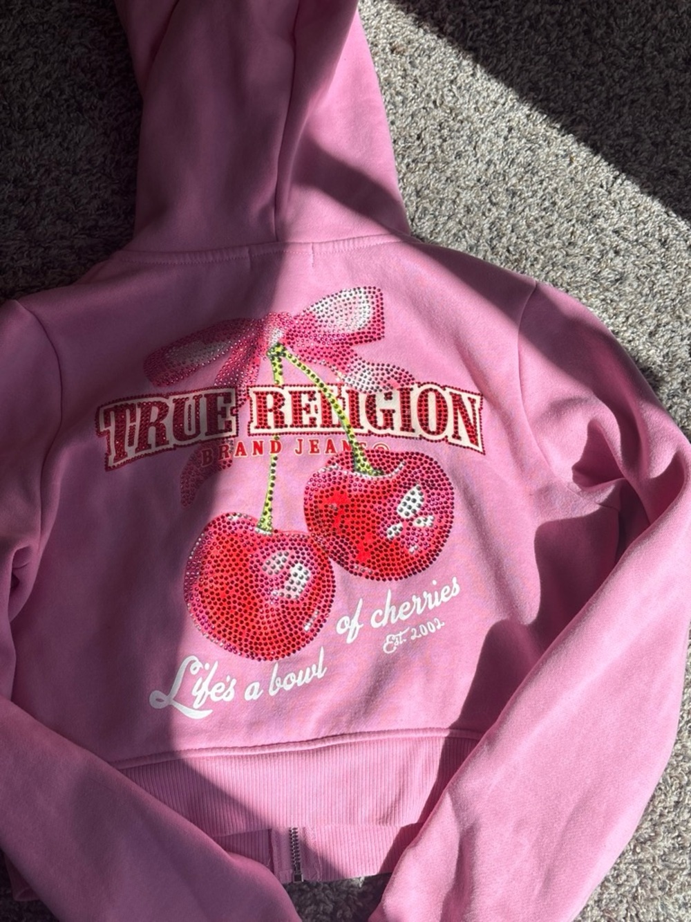 True Religion Pink Sequin Cherry Zip-Up Vest